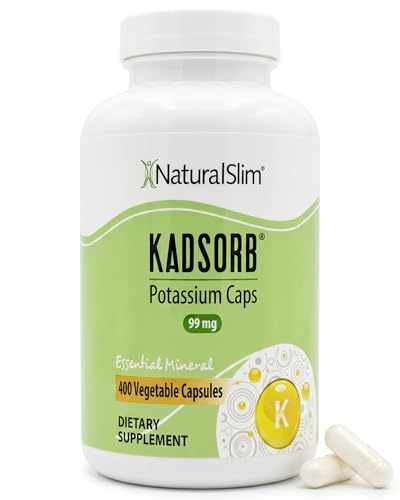 NaturalSlim Natural Potassium Citrate Gluconate 99 mg - Kadsorb Supports Electrolyte Balance & Normal pH - Absorbable Potassium Supplements with Essential Minerals - Non GMO 400 Capsules 1 Pack
