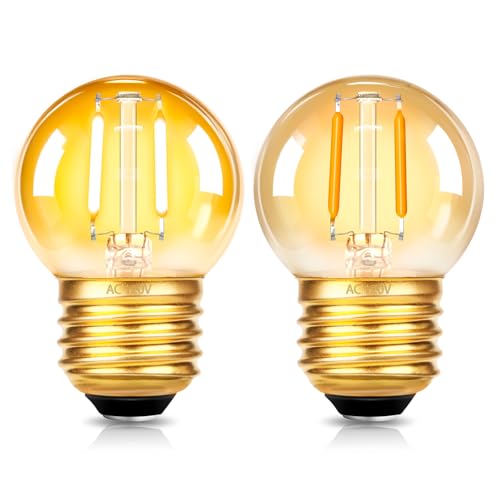 SCNNC G40 1W Low Wattage Light Bulbs Equivalent to 15 Watt Light Bulbs Amber Glass Small Globe Light Bulb E26 Standard Base 2200K Warm White 100LM Non Dimmable -2 Pack