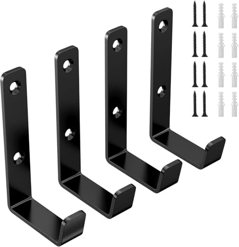Brysalis 4 Stück Wandhaken zum Schrauben, Schwerlasthaken Wand Schwarz, J Form Garage Schwerlast Haken, Mantelhaken, Garderobenhaken, Universalhaken zum Aufhängen, Sperrige Artikel Wandhalterung