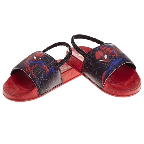Josmo Kids SpiderMan Slide Open Toe - Boys Superhero Sandals Slip On Slides Beach Pool Water Shoes - Spidey Red (Size 9/10 Toddler) - Thumbnail 4