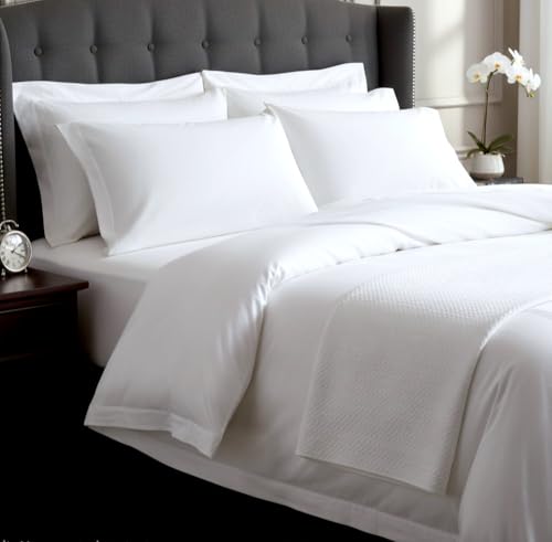 Whites of London | Parure de lit 100 % coton bio | Ultra Luxe 1000 fils | Coton certifié GOTS | Broderie guidée à la main | 1 housse de couette et 2 taies...