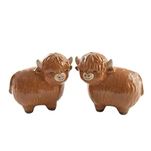 Sass & Belle Highland Cow Salt and Pepper Shakers – Ceramic Kitchen Accessories for Dining Table, Fun Salt & Pepper Set, Novelty House Gifts
