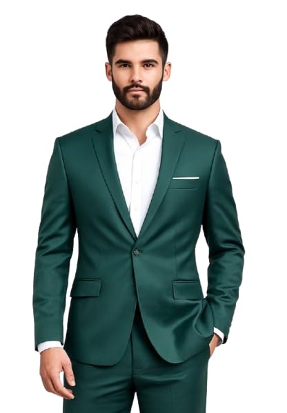 darbar in Men's Formal Blazer, Green, Single Button, Notch Lapel, Business Blazer-picture-35