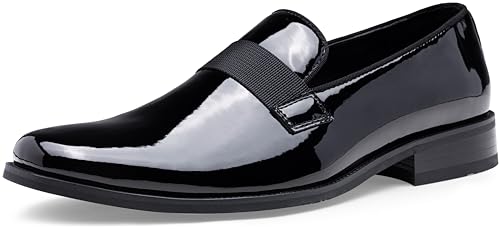 Jousen Mens Tuxedo Shoes Business Formal Loafers for Men Slip On Dress Shoes(AMY3060B Patent Black 11)