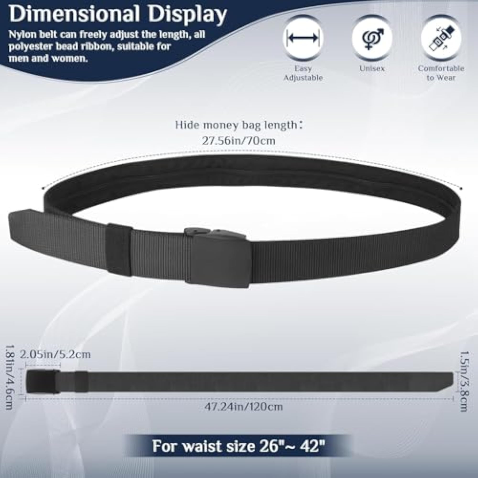 Travel Security Belt with Hidden Money Pocket