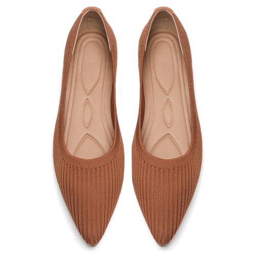 Image of Flats for Women Pointed Toe Knit Foldable Ballet Flat Shoes | Stretch knit upper,built-in arch support,cushioned insole,foldable lightweight design,non-slip sole,office and casual wear