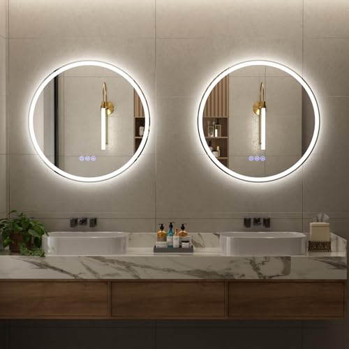 BEAUTYPEAK 30x30 LED Round Bathroom Mirror with Lights, Anti-Fog, Dimmable, Backlit + Front Lit, Lighted Bathroom Vanity Mirror for Wall, 3 Colors, Memory Function, Tempered Glass, Shatter-Proof by BEAUTYPEAK - Used condition - Image 7