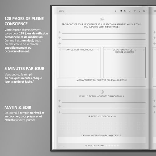 BIROYAL A5 Journal de gratitude et pleine conscience, 128 Pages (Noir) – vue 4