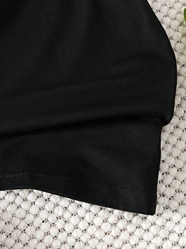 Makemechic Girl's Casual Letter Graphic Short Sleeve Round Neck Tee T-Shirt Top Black 11-12Y #TOP4