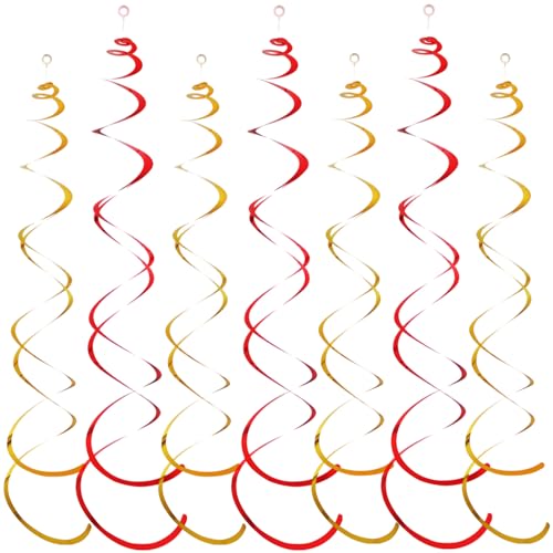 Image of Christmas & Chinese New Year Decorations - Gold Red Metallic Swirls 48 Pack, Festive Holiday Ceiling Strings for 2026 Party & Anniversary