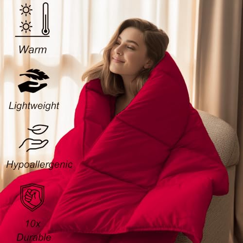Image of Full Size Comforter Set - All Season Down Alternative Bedding Comforter Set - Quilted Duvet Insert with Corner Tabs - Box Stitched Blanket - Breathable, Soft - Red