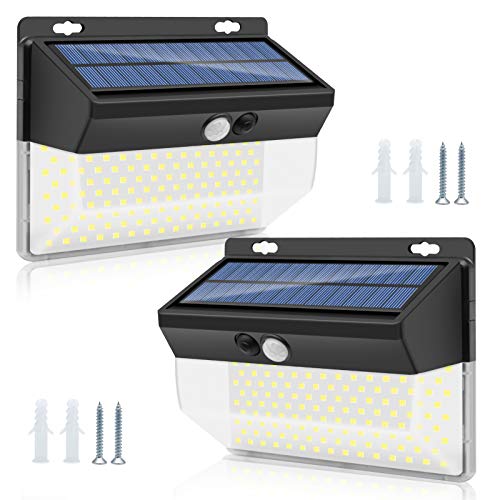 Solar Lights Motion Sensor, 262 LEDs Outdoor Lights Upgraded Solar Wall Light Wireless, 3 Modes (Security/ Permanent On All Night/ Smart Brightness Control ) with IP65 Waterproof, Wide Angle (2 Pack)