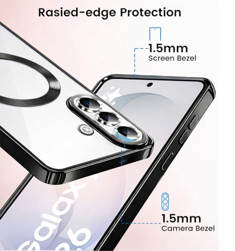 Image of VONZEE Clear Logo Electroplating Transparent Case for Samsung Galaxy S26 5G, Magnetic Plating [Support for MagSafe Charger] Electroplate TPU Cover- Black