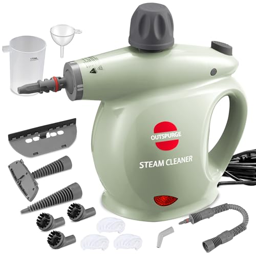Outspurge Handheld Steam Cleaner, Pressurized Multi-Surface Steam Shot with 13 Accessories, Safety Lock, Steamer for Cleaning Floor, Upholstery, Grout, Windows, Couch and Car, Green