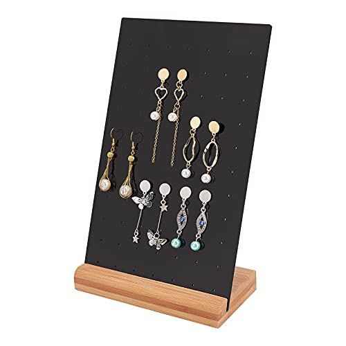 PandaHall Présentoir de Boucles d'oreilles en Acrylique, 77 Trous Présentoirs pour 38 Paires de Clous d'oreilles Porte-Boucle d'oreille Noir avec Socle en Bois pour Vente Stockage de Bijoux