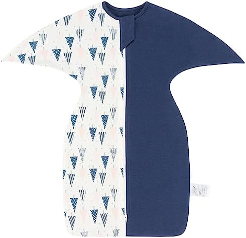 ZIGJOY Shark-Fin Transition Swaddle - Cozy Baby Wearable Blanket Cotton Lightweight Self-Soothing Sleep Sack, 1.0 TOG, Royal Bule, Small (0-3 Months)