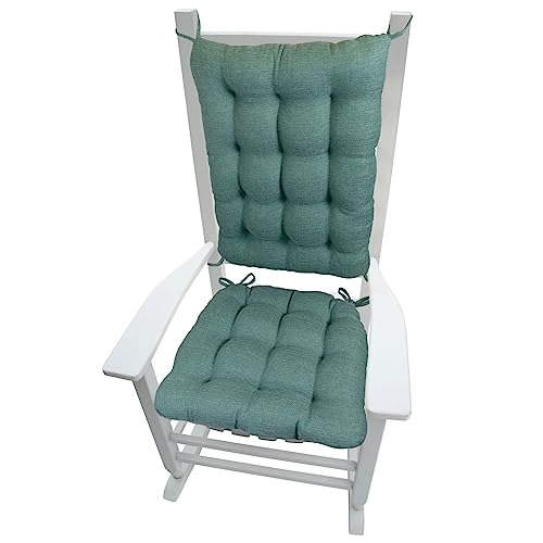 Barnett Home Decor Bravo Seaglass Rocking Chair Cushions - Latex Foam Filled Rocker Seat Pad 16.5 x 18 and Back Rest Cushion 21 x 16 - Machine Washable, Reversible, Linen Look (Aqua/Small)