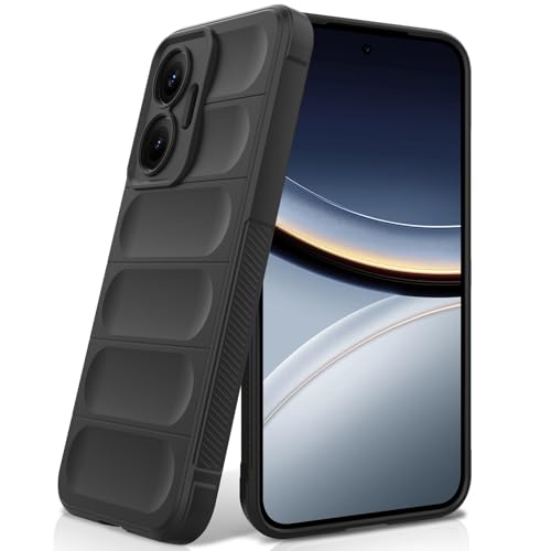 BonYonka Hülle Kompatibel mit Xiaomi Poco F7 5G, Stoßfest Wellenmuster, Kratzfestes Weiches Mikrofaserfutter, R&umschutz Schutzhülle mit Kameraschutz, Schwarz
