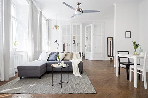 Image of Design House 157339 Treviento LED 52-inch Contemporary Indoor Ceiling Fan with LED Light Kit, Wall Control Included, Satin Nickel