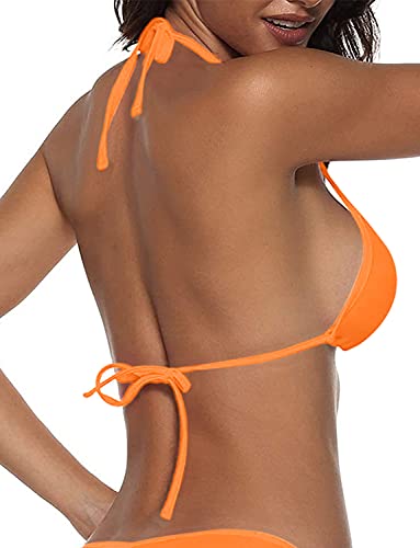 Image of Suvimuga Women's Triangle Bikini Top Push up Padded Halter String Bathing Suits Top