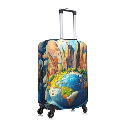 Cartoon Earth Print Travel Luggage Cover Elastic Baggage Protector For Men Women Fits 22-24 Inch Luggage3