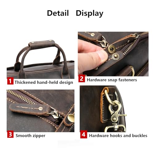 Men's Leather Duffle Bag with Wheels – Rolling Travel Duffel with Telescopic Handle, Large Carry-On Luggage for Business Trips & Weekend Getaways (Dark Brown, 23”) (Dark Brown)4