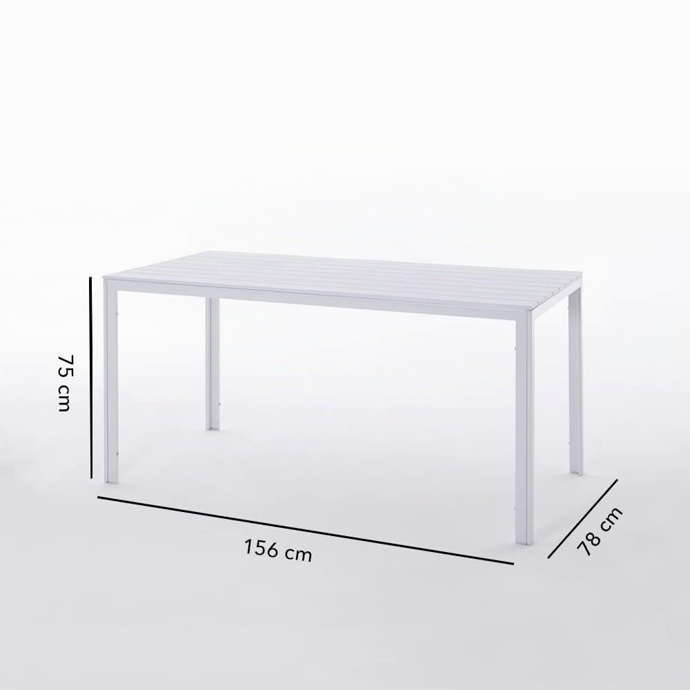 SIEDITI FUORI E DENTRO Table de Jardin rectangulaire 156x78 cm, Table extérieur en Acier Peint avec Plateau à Lattes Effet Bois en polyéthylène, idéale terrasse ou Balcon (Blanc)