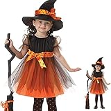 LISfsa Halloween Witch Costume Girls Kids Children Dress Party Dresses w/Hat Cool Creative Cosplay Clothes Outfit 2-15 Years, Yellow, 2-3T