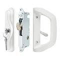 Sliding Door Lock and Handle Set with Key for Sliding Glass Door Lock, Fits Door Thickness 1-1/2" to 1-3/4", 3-15/16” Screw Hole Spacing, Reversible Design(Non-Handed) White