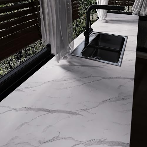 JSEVEM 80CM×4M Extra Breit Weiße Grau Möbelfolie Marmor Tapete Selbstklebend Weiß Graue Klebefolie Steinoptik Wandfolie Wandtapete Selbstklebende Marmoroptik Wohnzimmer Wasserfeste Papier Badezimer