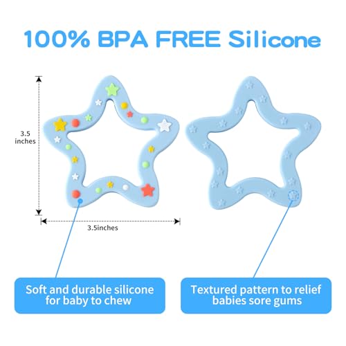 Image of Jimibaby Silicone Star Teether, Christmas, Holiday teether, The First Teething Toy for Baby Boys and Girls,100% BPA Free, Easy to Hold, Ideal Stocking Stuffers for Baby boy and Girl (Star Blue)