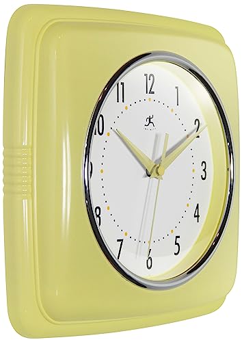 Infinity Instruments Retro Wall Clock – 9-Inch Square, Silent & Non-Ticking – Mid-Century Modern Vintage Design – Decorative Wall Clock for Kitchen, Office, or Diner – Yellow