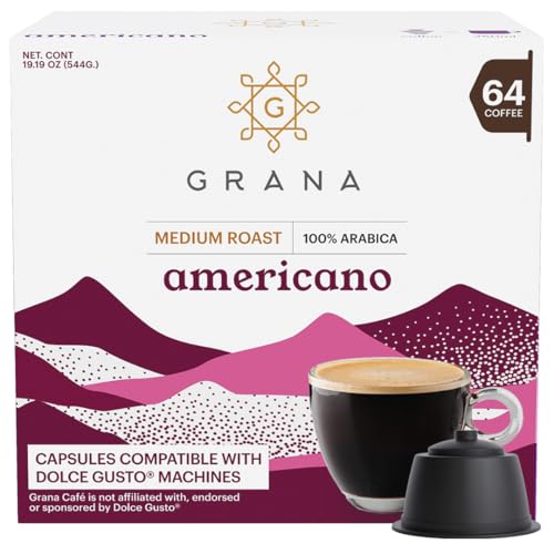 G GRANA Americano Coffee Capsules Compatible with Nescafe Dolce Gusto Machines, 64 Single Serve Pods - 100% Arabica Single Source Ethical Coffee