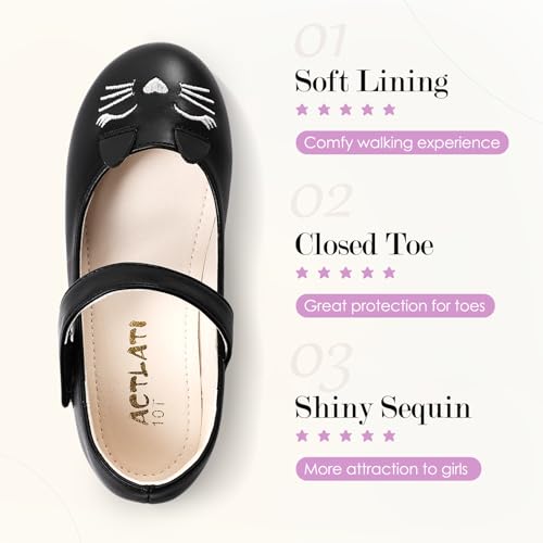 Funny Cat Glitter Princess Ballet Flats for Girls, Mary Jane Shoes Dress Shoes for Girl Back to School Princess Wedding (Toddler/Little Kid/Big Kids)2