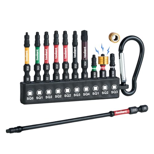 toolant Square Drive Bit Set, Square Impact Driver bits S2 Steel, Robertson Driver Bits Magnetic CNC Tips, 1