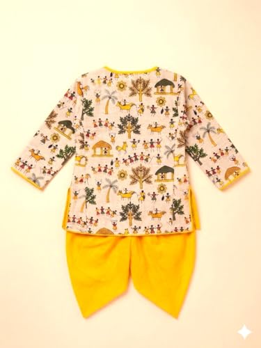 Image of A.T.U.N. (ALL THINGS UBER NICE) Baby Boys Warli Print Dhoti Kurta Set | 100% Cotton Ethnic Wear Set with Soft Comfortable Fit | Traditional Festive Outfit for Infants