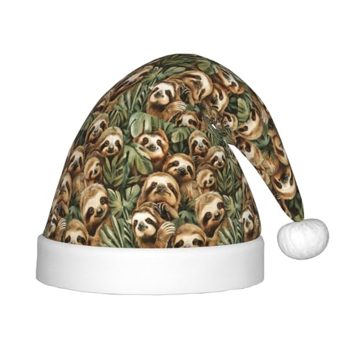 ABYchdd Cappello di Natale della peluche della stampa del bradipo, cappello di Natale del poliestere per il regalo di festa, cosplay ed eventi
