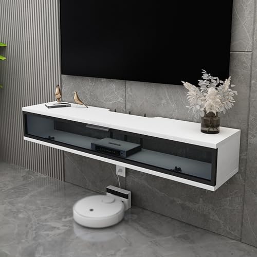 Console TV flottante en bois avec rangement étroit pour optimiser l'espace