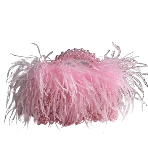 Sac à main en perles d'exception et plumes délicates - Fourre-tout transparent fait main