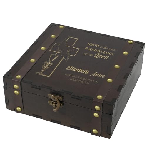 UNIGIFTIME Personalized Wooden Baptism Keepsake Box, Custom Memory Box for 1st Holy Communion, Custom Wood Storage Box, Confirmation Baptism First Communion Gifts for Girls Boys