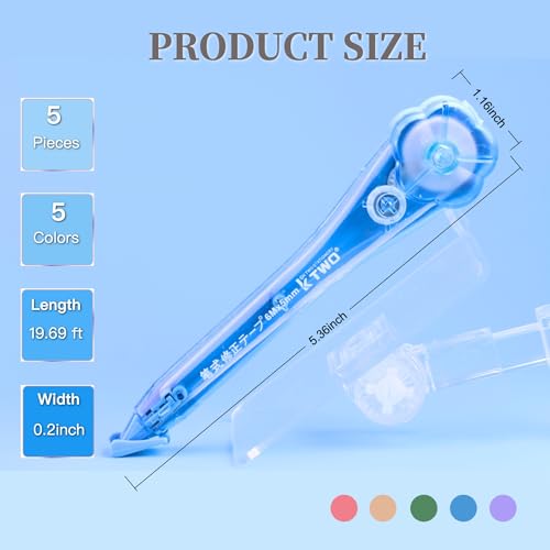 DEYUANCH 5-Pack Correction Tape Pen, as Smooth as Writing, Dry Instantly, Stretch Resistant, Noiseless Correction Pen, Writing Supplies & Correction Supplies, 0.2 in x 19.69 ft - Thumbnail 5