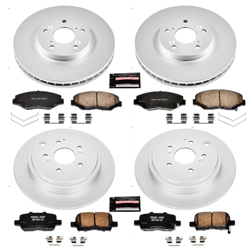 Image of PowerStop Z17 Brake Pad & Fully Coated Rotor Kit Front & Rear CRK2303 | Honda Pilot 2003-08 Ceramic Brake Pads + Fully Coated Disc Rotors
