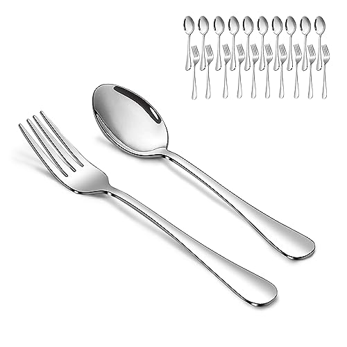 Image of Forks and Spoons Set, 10PCS 6.7 inch Salad Forks and 10PCS 6.7 inch Soup Spoons, Stainless Steel Silverware set of 20, Mirror Polished & Dishwasher Safe