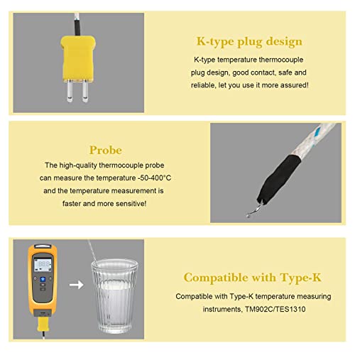 3 Meters K Type Mini-Connector Thermocouple Temperature Probe Sensor Temperature Sensing Line K Type Thermocouple Wire Measure Range -50 To 400 Celsius, Compatible With Tm902C/ Tes1310 (30 Pieces) #TOP3