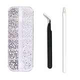 Lofuanna Nail Art Strasssteine Kristall 1440 Stück Kristall AB Strass Diamanten Flache Rückseite Steine Set mit Pick-Up Pinzette und Strass Picker Dotting Pen,Nail Tools Art Dekoration für Nägel (A3)