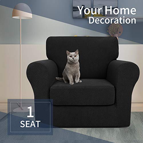 Jiviner Newest 2 Pieces Armchair Covers For Living Room Stretch Chair Slipcovers With 1 Seat Cushion Covers Thick Fitted Couch Cover For Pet Dogs Furniture Protector (Chair, Black) #TOP1