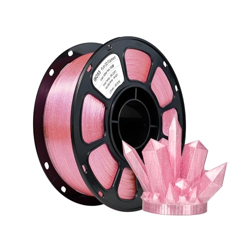 iBOSS Transparent Sequins PLA+1.75mm, PLUS3D PLA Printer Filament, 1kg Spool (2.2lbs), Accuracy +/- 0.02mm, Pink Flash