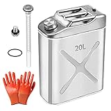 OMGTMD Benzinkanister Metall Rostfreier Stahl Kraftstoff-Kanister mit Ausgießer Fuel Can, Benzinkanister Für Benzin, Diesel, Motoröl Usw, Container-Backup Edelstahl-Gasdosen (20L)