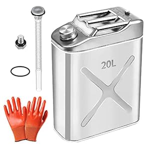 OMGTMD Benzinkanister Metall Rostfreier Stahl Kraftstoff-Kanister mit Ausgießer Fuel Can, Benzinkanister Für Benzin, Diesel, Motoröl Usw, Container-Backup Edelstahl-Gasdosen (20L)