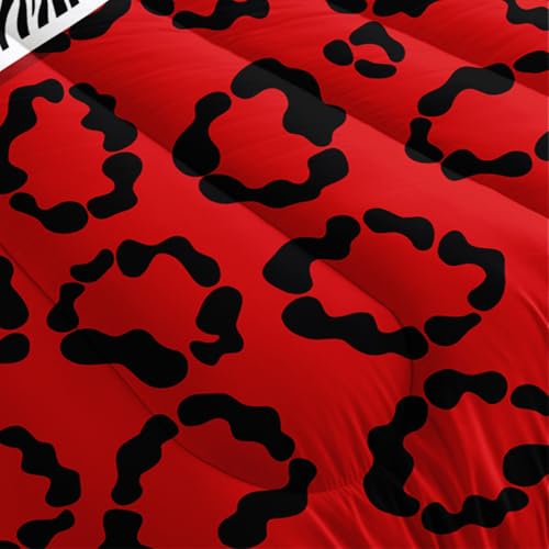 Image of AILONEN Couple Lover Bedding Set Queen Size,Black White Red Romantic Hearts Printed Comforter Set 3 Piece,Modern Bedroom Decor Soft Comforter with 2 Pillowcases